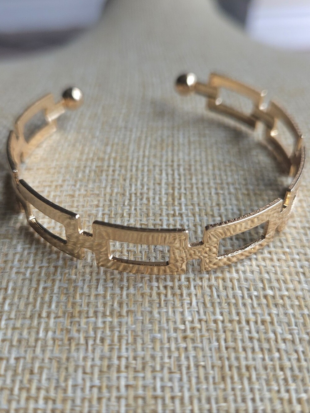 Gold-Tone Stainless Steel Geometric Link Cuff Bracelet Open Bangle